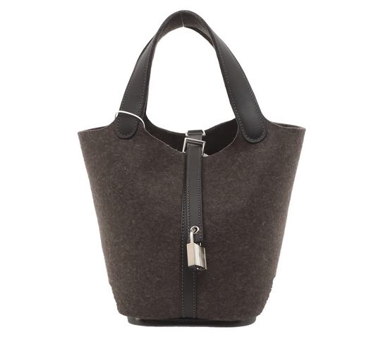 Limited Edition Hermes Picotin 18 Dark Grey Leather and Wool PHW