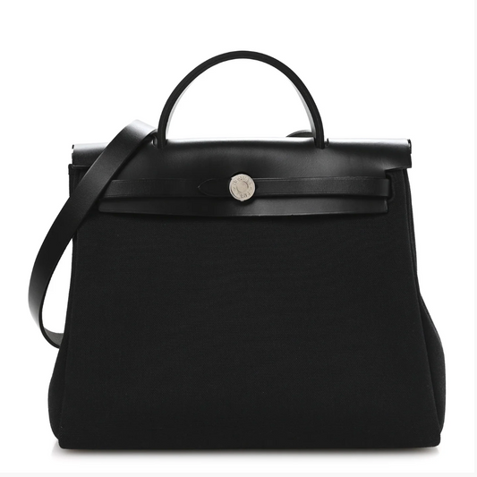 Hermes Military Toile Vache Hunter Herbag Zip Retourne 31 PM Black
