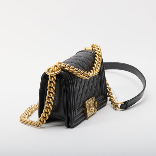 Chanel Leboy Small Black Flap Caviar Leather Gold Chain Shoulder Bag