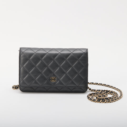 Chanel Wallet On Chain WOC Metallic Grey Lambskin Gold Hardware