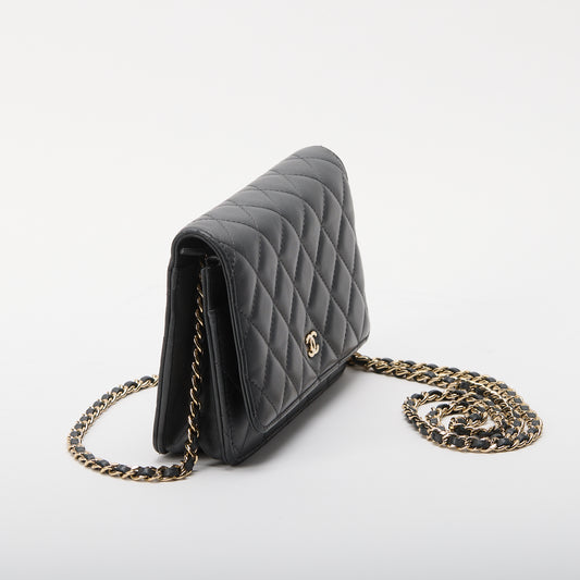 Chanel Wallet On Chain WOC Metallic Grey Lambskin Gold Hardware