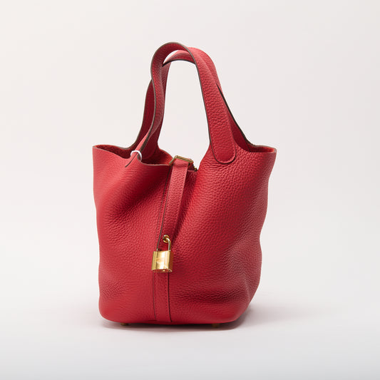 Hermes Taurillon Clemence Picotin Lock 18 PM Rouge Casaque U Stamp 2022 Red