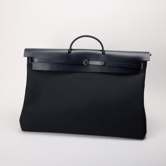 Hermès Herbag 48 Black Canvas & Leather Bag