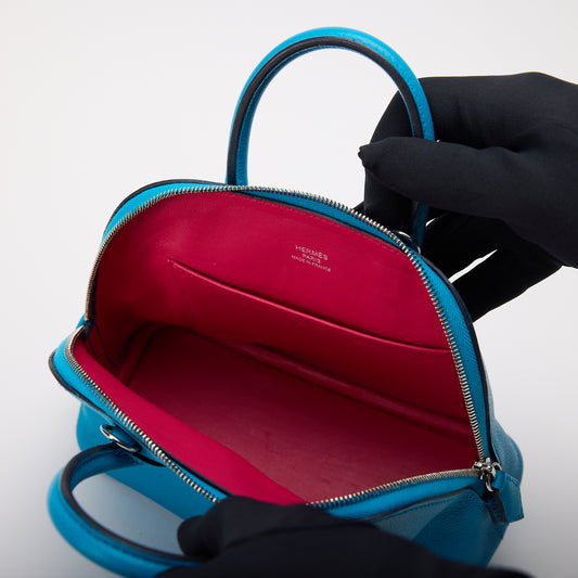 Hermès Mini Bolide Blue Leather Handbag with Shoulder Strap