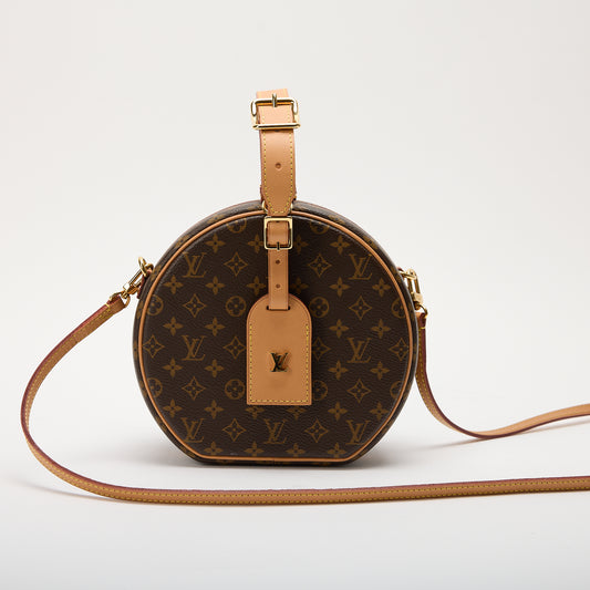 Louis Vuitton Petite Boite Chapeau Microfiber Interior Clutch PM Brown Canvas