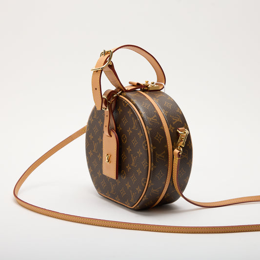 Louis Vuitton Petite Boite Chapeau Microfiber Interior Clutch PM Brown Canvas