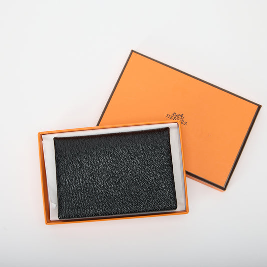 Hermès Calvi Card Holder Noir Epsom Leather