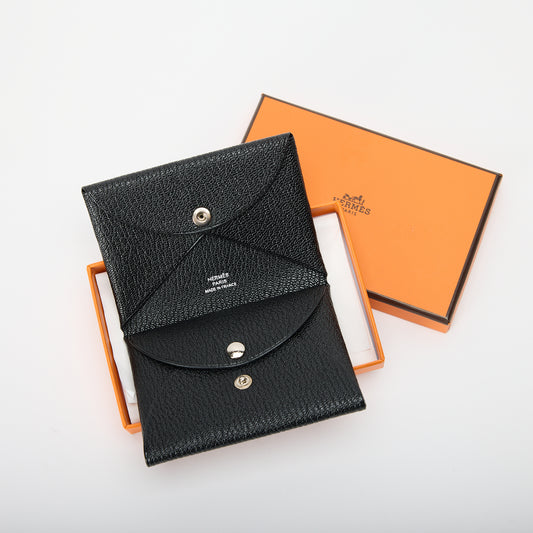 Hermès Calvi Card Holder Noir Epsom Leather