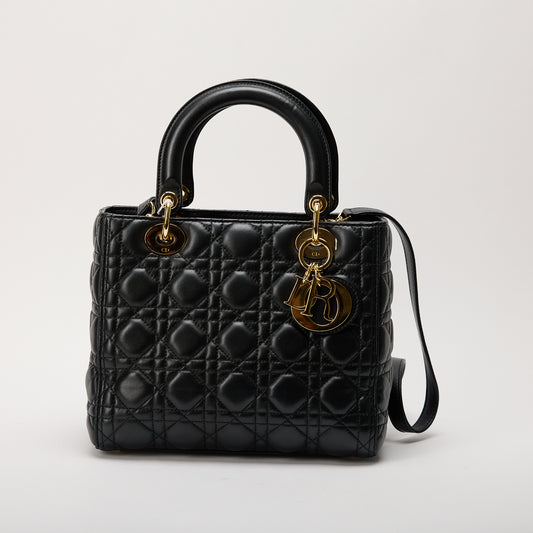 Dior Lady Dior Shoulder Bag Medium Black Ultramatte Leather