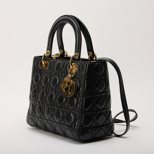 Dior Lady Dior Shoulder Bag Medium Black Ultramatte Leather