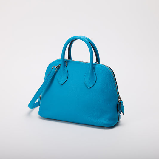 Hermès Mini Bolide Blue Leather Handbag with Shoulder Strap