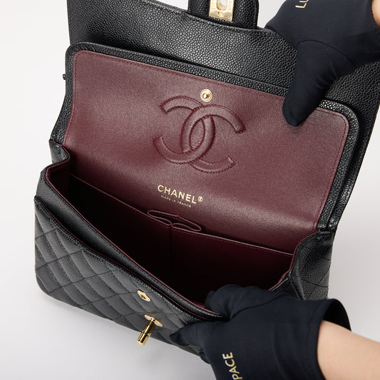 Chanel Classic Medium Double Flap Bag Black Caviar Leather Gold Hardware