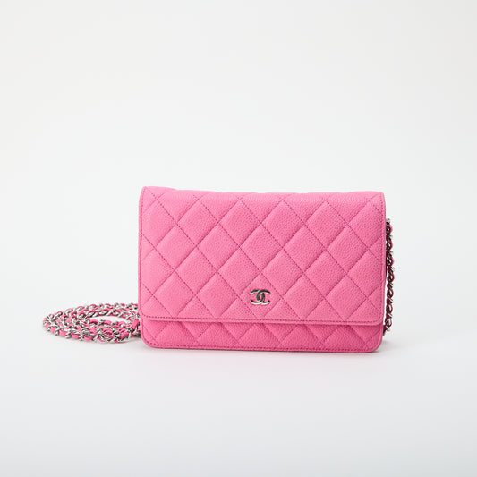 Chanel Wallet on Chain WOC Pink Caviar Leather Silver Hardware