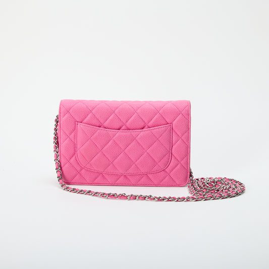 Chanel Wallet on Chain WOC Pink Caviar Leather Silver Hardware