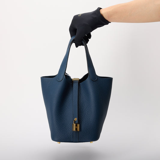 Hermès Picotin Lock 18 PM Blue Clemence Leather Gold Hardware