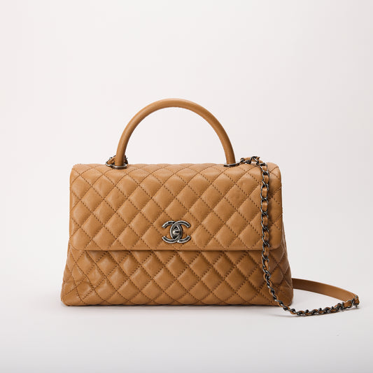 Chanel Coco Handle Jumbo Camel Caviar Leather with Aged Gold Hardware