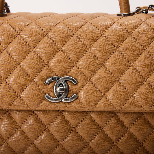 Chanel Coco Handle Jumbo Camel Caviar Leather with Aged Gold Hardware