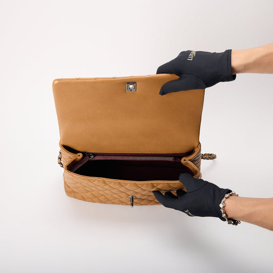 Chanel Coco Handle Medium Camel Caviar Leather with Aged Gold Hardware