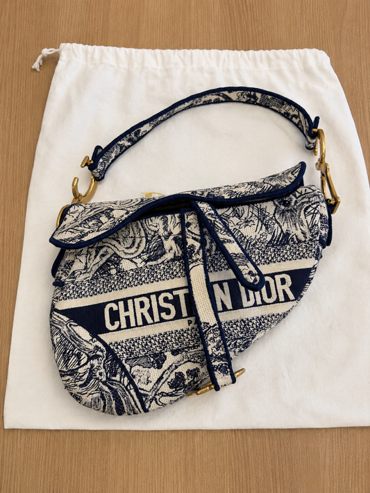 CHRISTIAN DIOR Oblique Embroidered Saddle Bag Blue