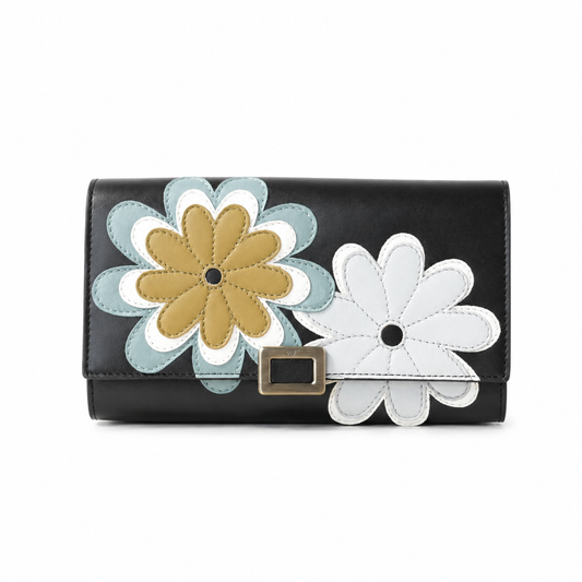 Roger Vivier Mini Buckle Poch Chain Leather Floral Applique Wallet-on-Chain (WOC)