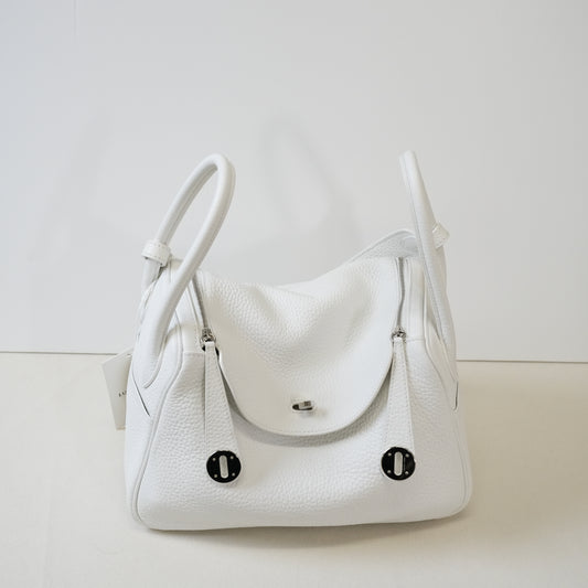 Hermès Lindy 26 Clemence Leather Bag – White