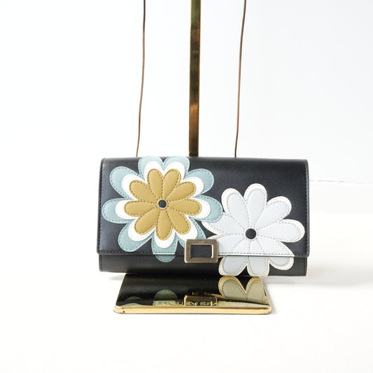 Roger Vivier Mini Buckle Poch Chain Leather Floral Applique Wallet-on-Chain (WOC)