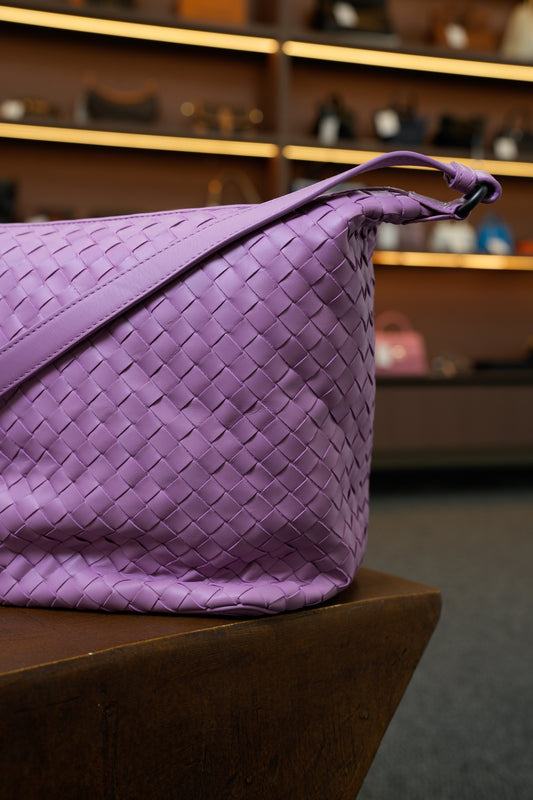 Bottega Veneta Handmade Woven Lambskin Shoulder and Crossbody Bag in Twilight Purple
