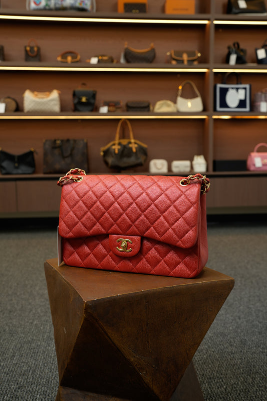 Chanel Classic Jumbo Double Flap Red Quilted Leather Handbag