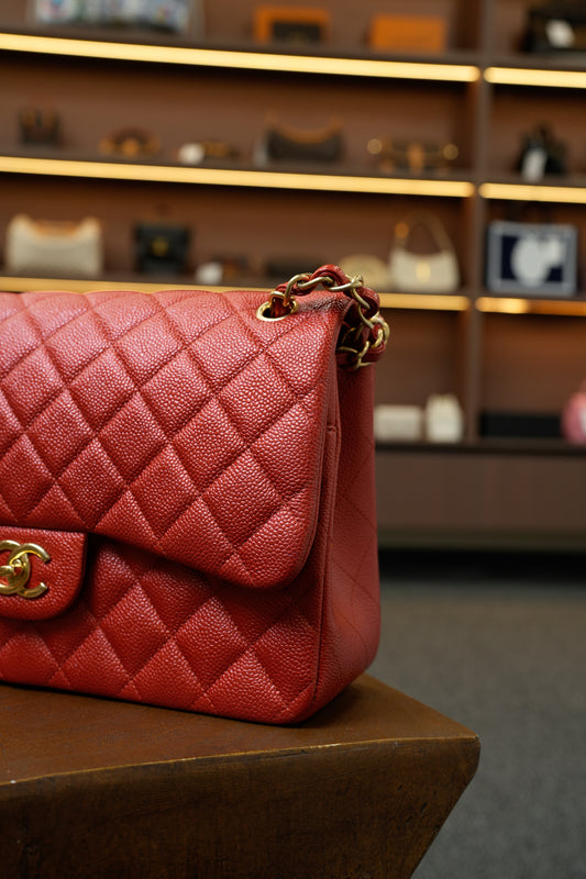 Chanel Classic Jumbo Double Flap Red Quilted Leather Handbag