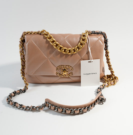 Chanel 19 Flap Bag Quilted Leather Medium - Beige