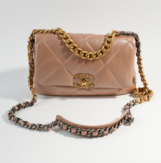 Chanel 19 Flap Bag Quilted Leather Medium - Beige