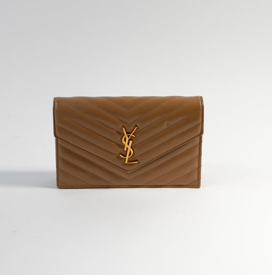 YSL Cassandre Monogram Envelope Medium Wallet On Chain  (beige nude)