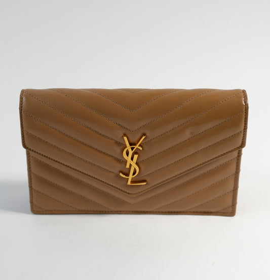 YSL Cassandre Monogram Envelope Medium Wallet On Chain  (beige nude)