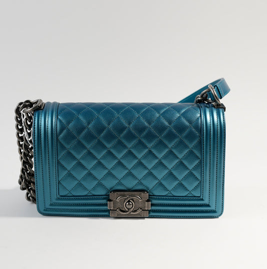 Chanel Medium Boy Flap Metallic Quilted Bag