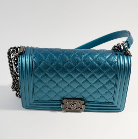 Chanel Medium Boy Flap Metallic Quilted Bag