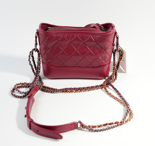 Chanel Aged Calfskin Quilted Small Gabrielle Hobo Burgundy Bag