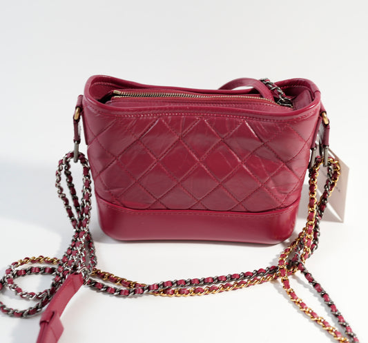 Chanel Aged Calfskin Quilted Small Gabrielle Hobo Burgundy Bag