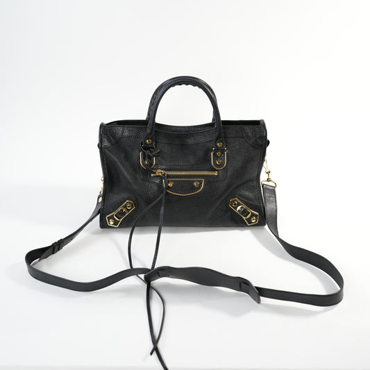 Balenciaga Metallic Edge City Leather Black Hand Shoulder Bag