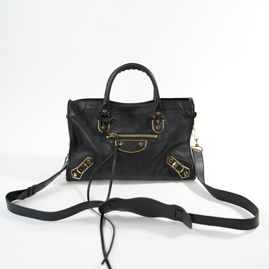 Balenciaga Metallic Edge City Leather Black Hand Shoulder Bag