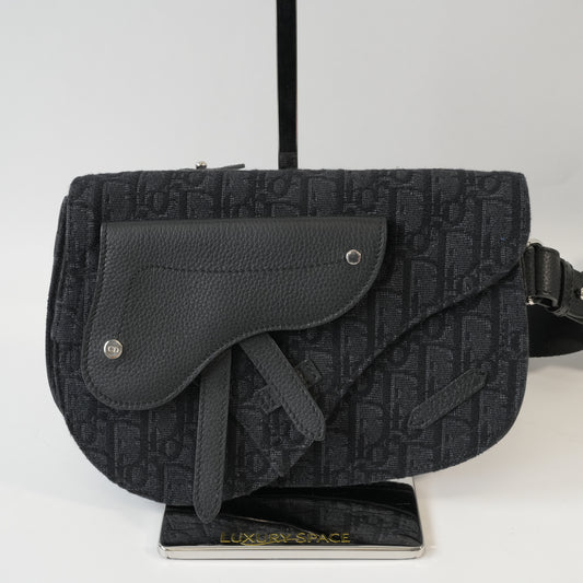Christian Dior Black Dior Oblique Jacquard SADDLE BAG Mens 100% AUTHENTIC