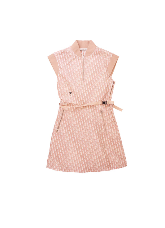 Christian Dior Oblique Sleeveless Zip-Front Belted Jacquard Dress