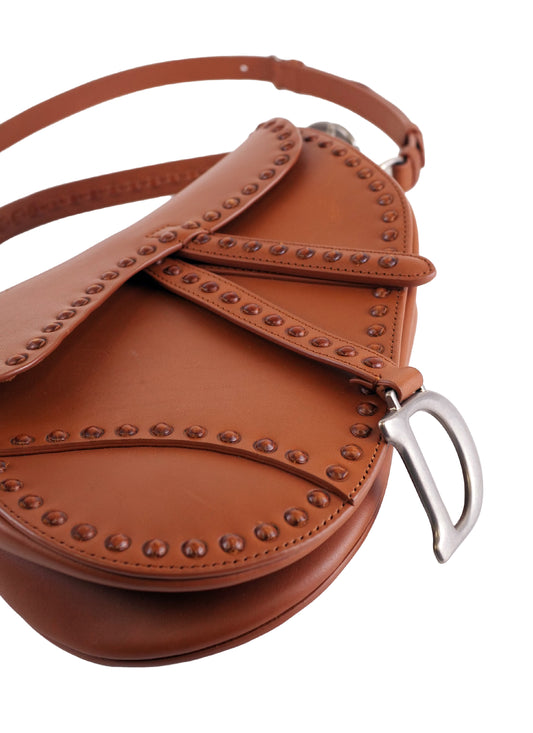 Christian Dior Saddle Handbag with Strap Studded Leather