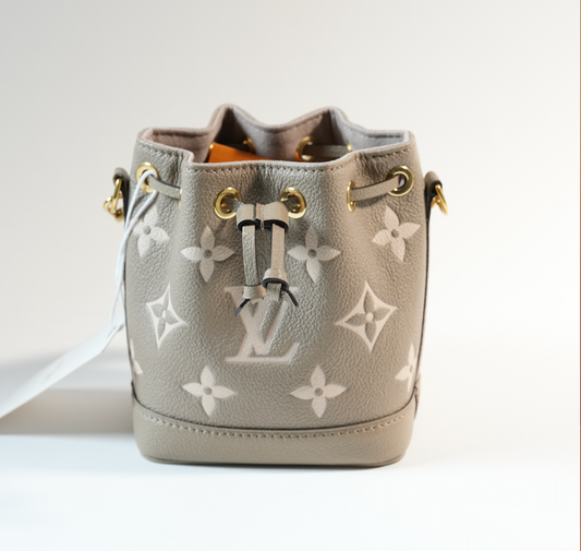 Louis Vuitton Nano Noé Monogram Empreinte Taupe Leather Bag