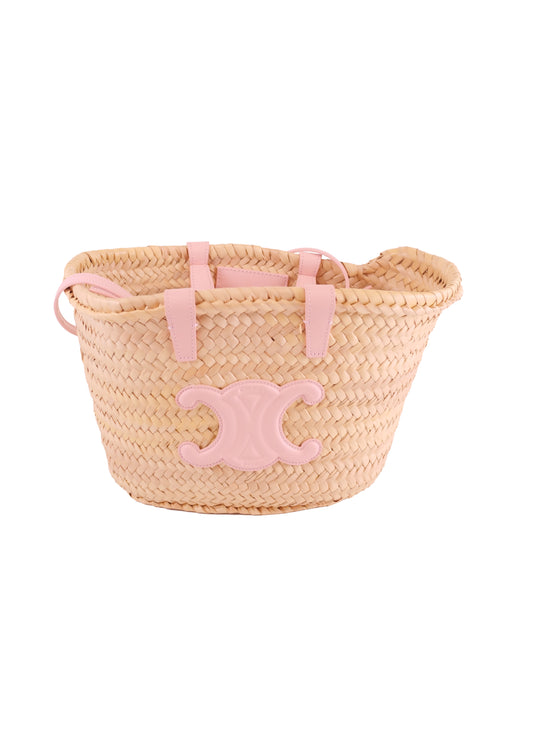 Celine Raffia Calfskin Triomphe Teen Panier Silk Pink